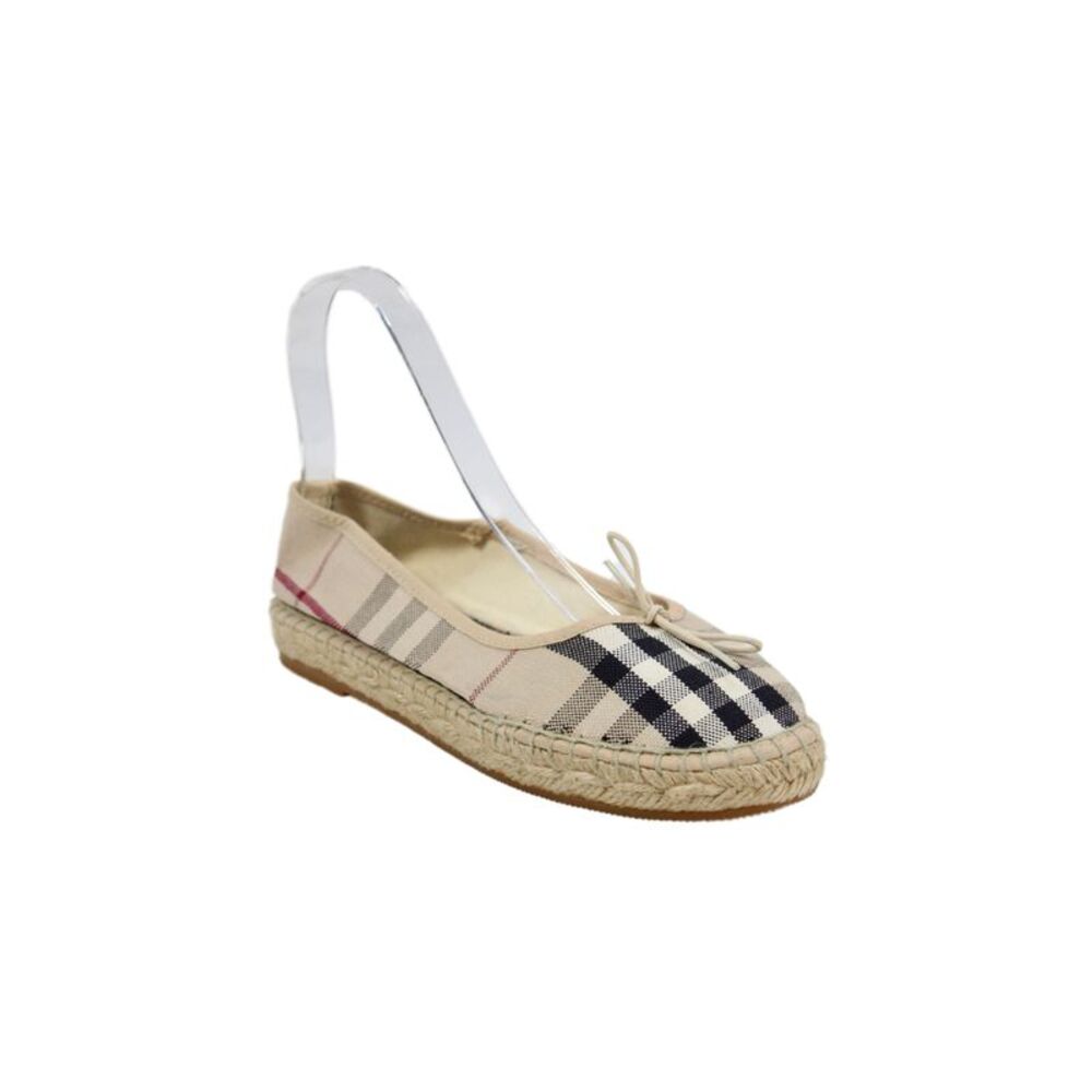 Burberry London Blue Label Womens Plaid Espadrille Flats Beige Size 36 6